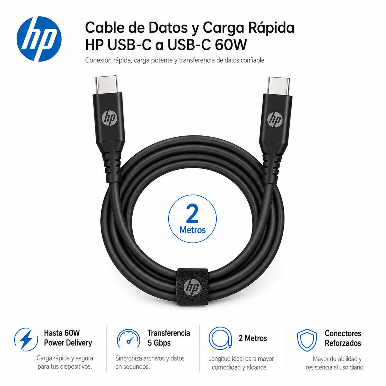 Cable HP USB-C a USB-C Power Delivery 60W HP 2 Metros