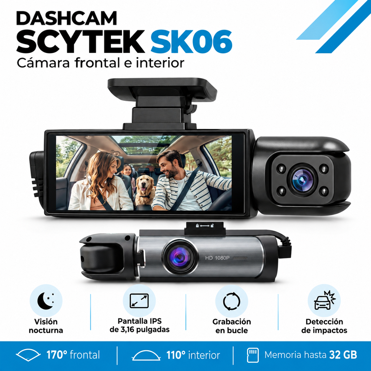 Dashcam Cámara Frontal e Interior con Visión Nocturna FHD
