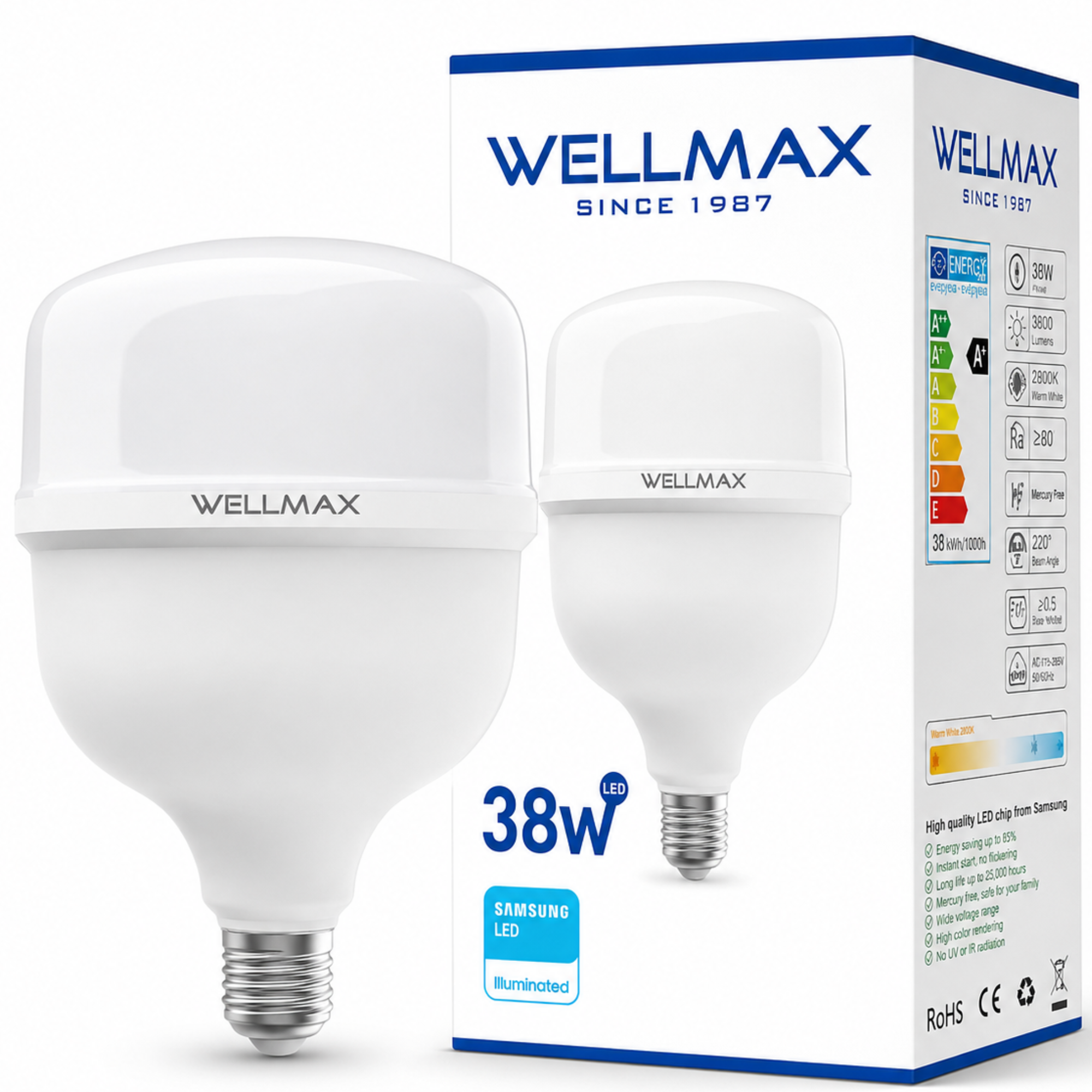 Ampolleta LED Wellmax 38W High Power Professional Line T115