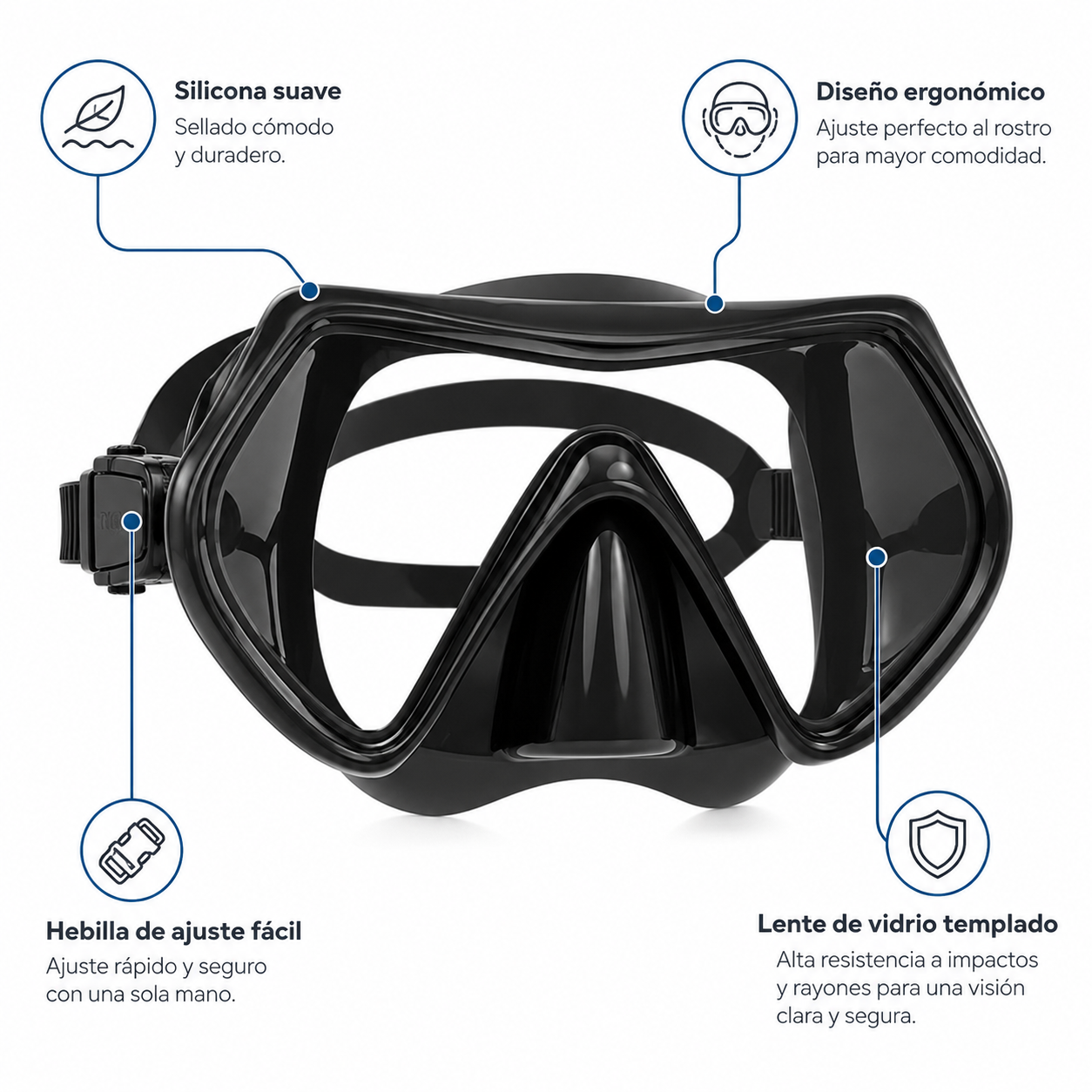 Mascara de Buceo Anti Fugas de Vidrio Templado con Snorkel
