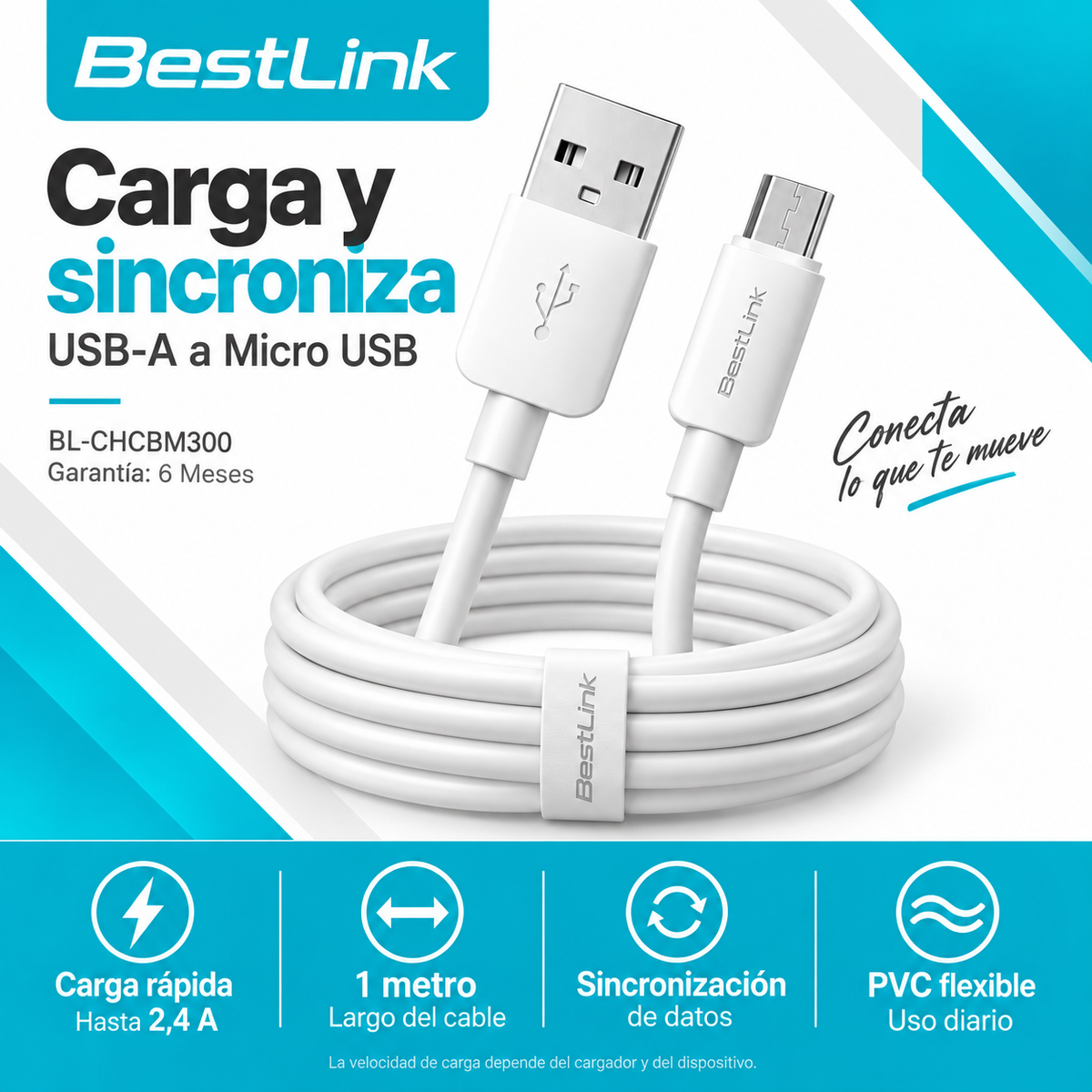 Cable de Datos Fujitel Micro USB 1MT Blanco USBMICRO01B