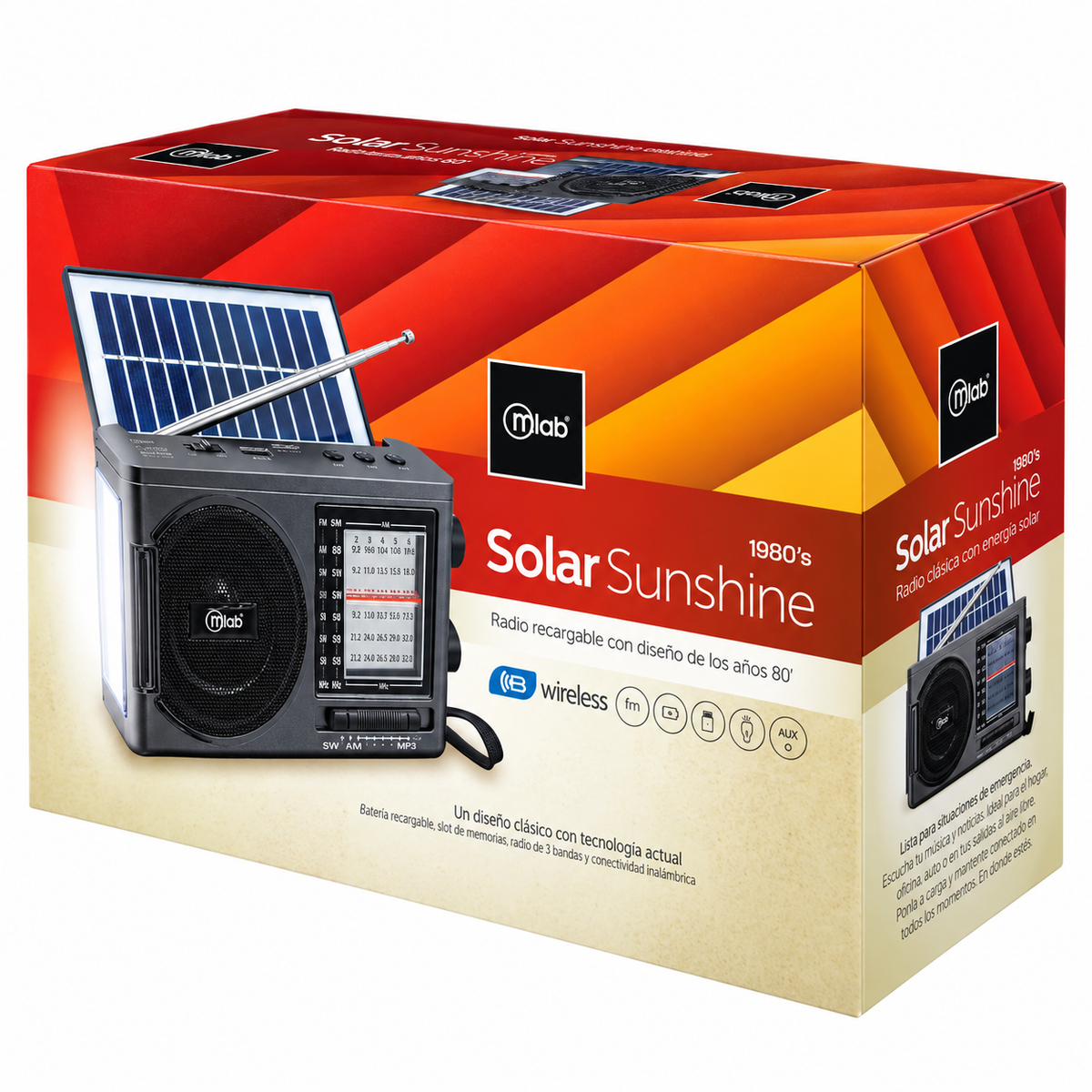 Radio Solar Recargable AM FM/ SW/ TF/ USB/ BT Retro Sunshine