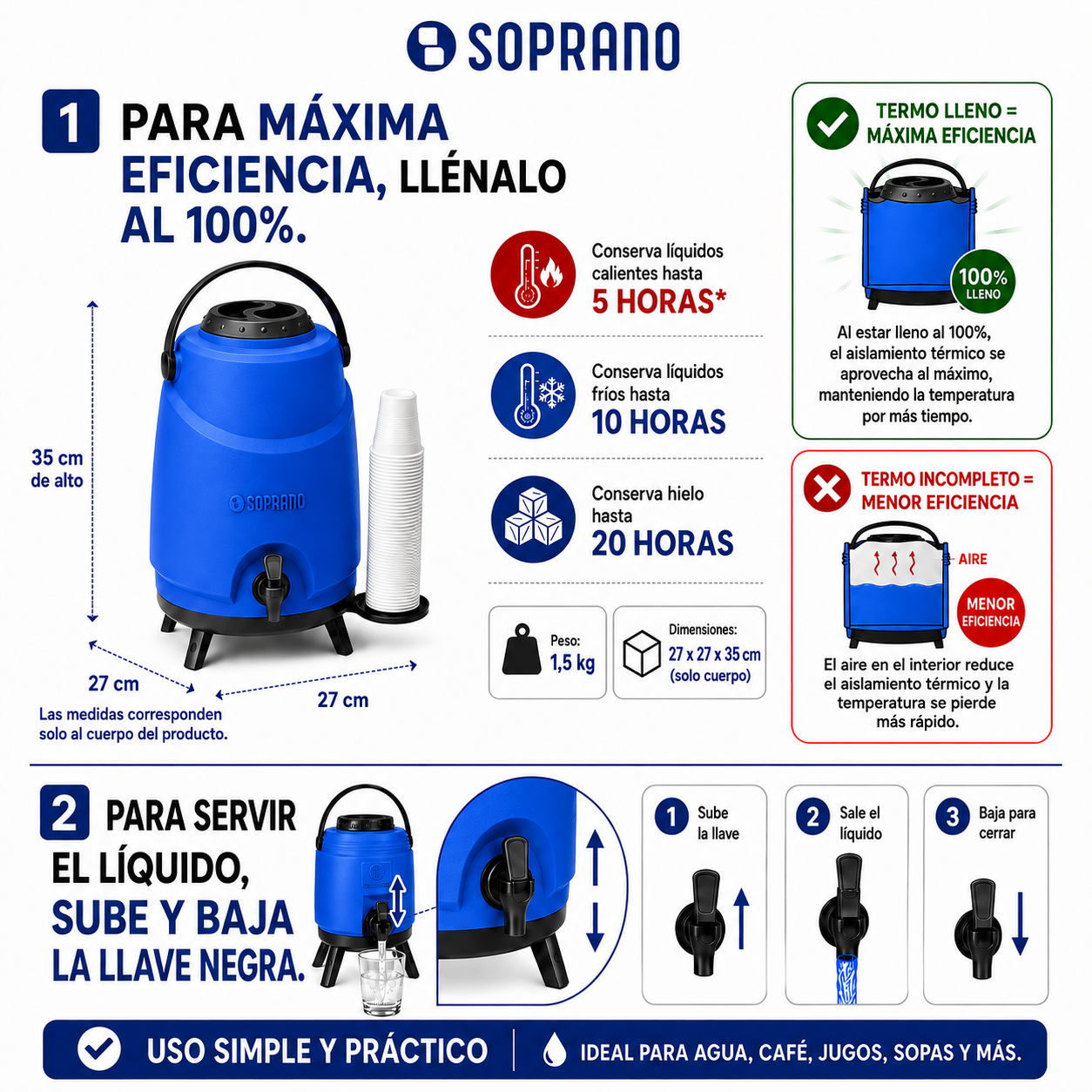 Maxi Termo 9LT Soprano Blue Alta Eficiencia Water Cold & Hot