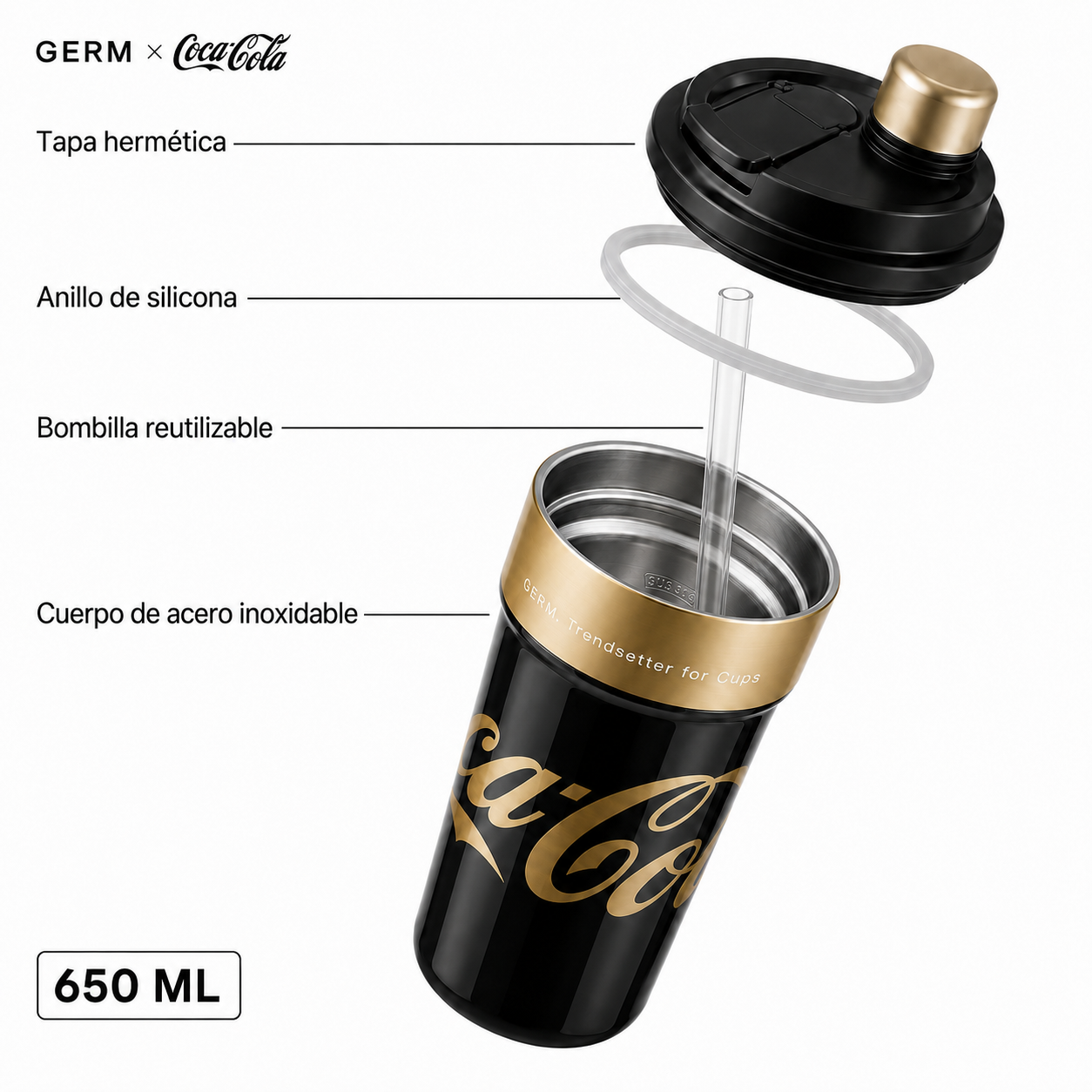 Vaso Térmico MUG Germ Coca-Cola Acero Inoxidable 650ML Black