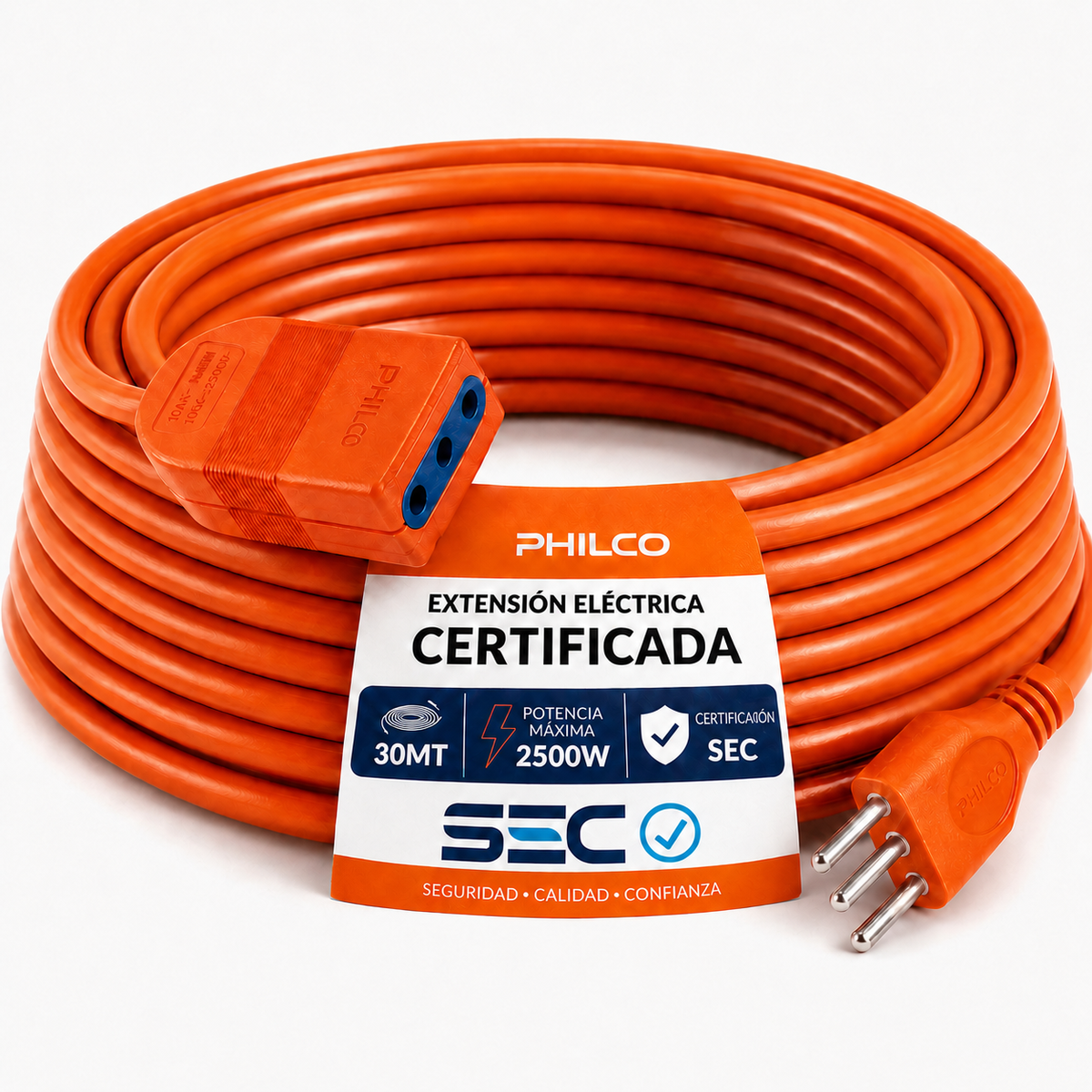 Extensión Eléctrica 30 Metros SEC XT49/ 2500W/ 10A Naranjo