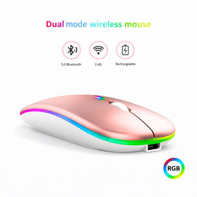 Mouse Dual Inalámbrico Rosado Recargable Bluetooth + USB 2G