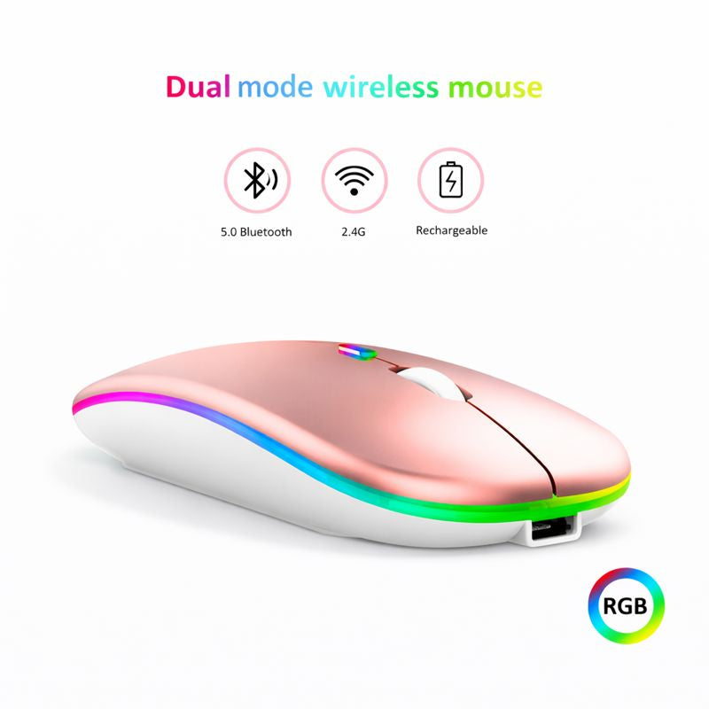 Mouse Dual Inalámbrico Rosado Recargable Bluetooth + USB 2G