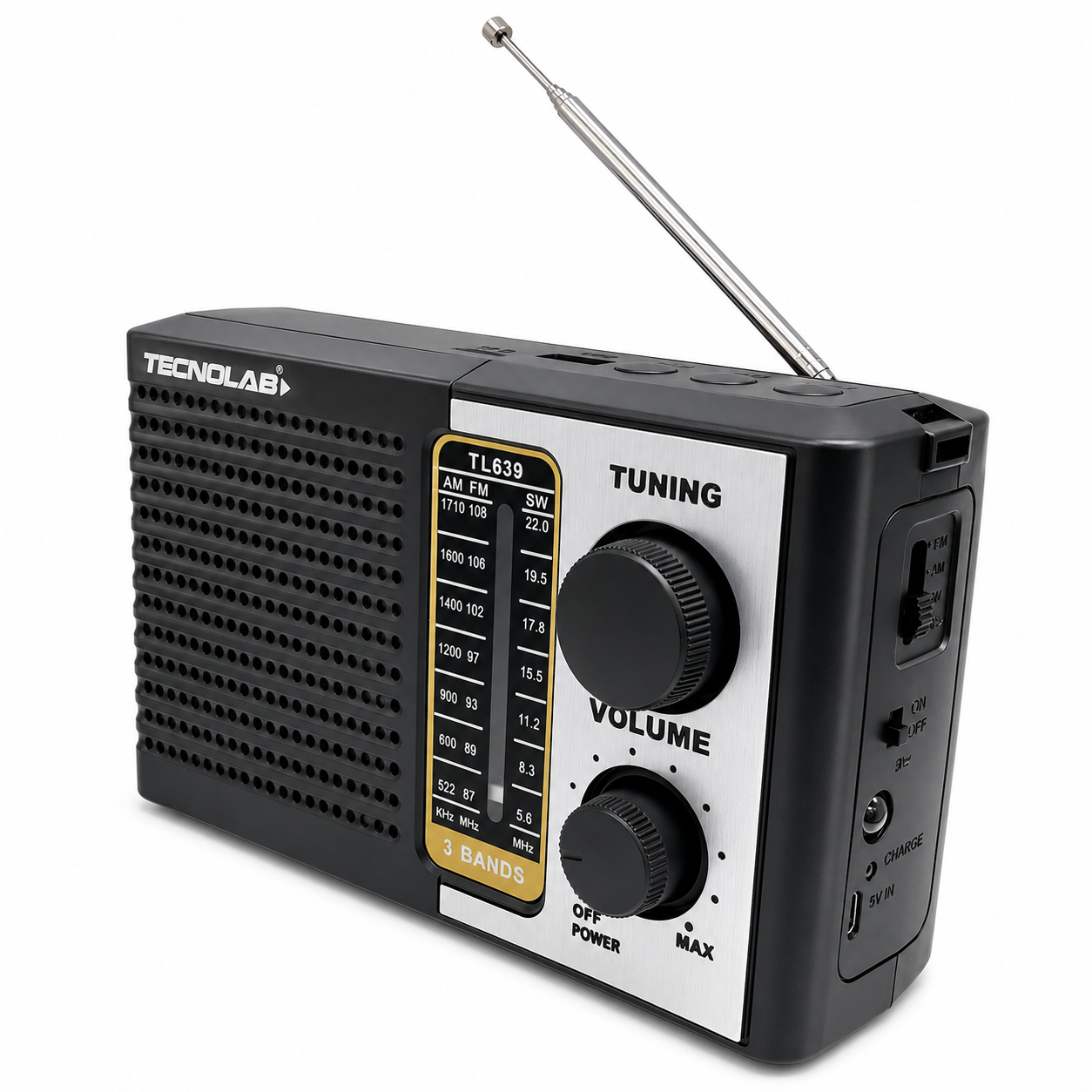 Radio Portátil AM/ FM/ SW Recargable +Pilas + Luz LED 5W RMS