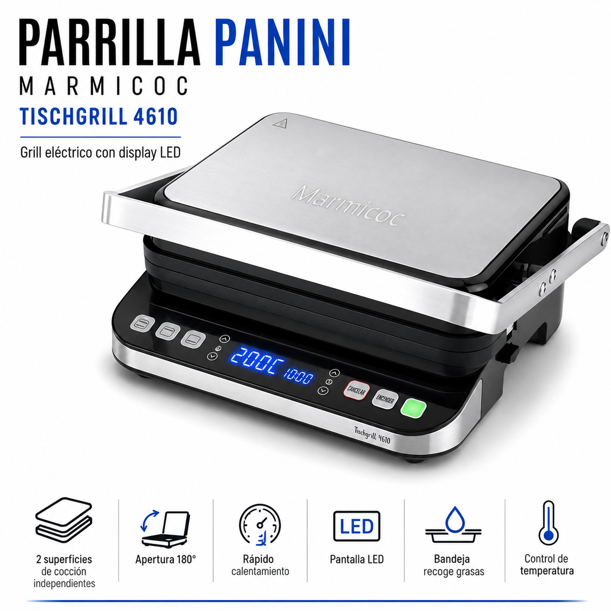 Panini Grill Profesional Marmicoc 4610 INOX Display Digital