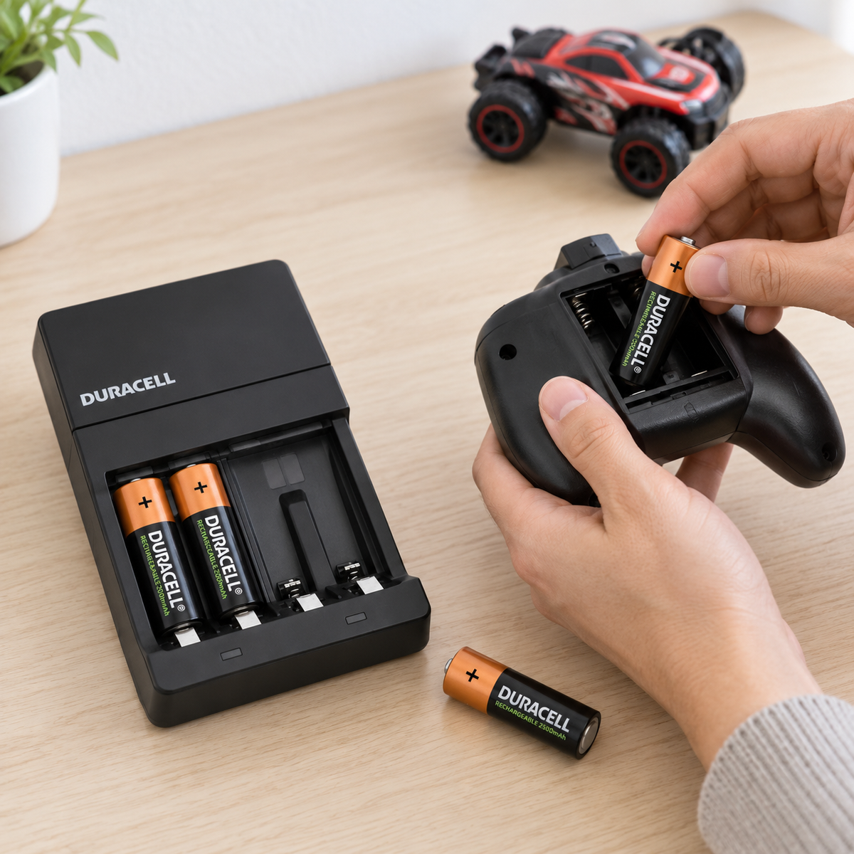 Cargador de Pilas Duracell + 4 Baterías A A Recargables