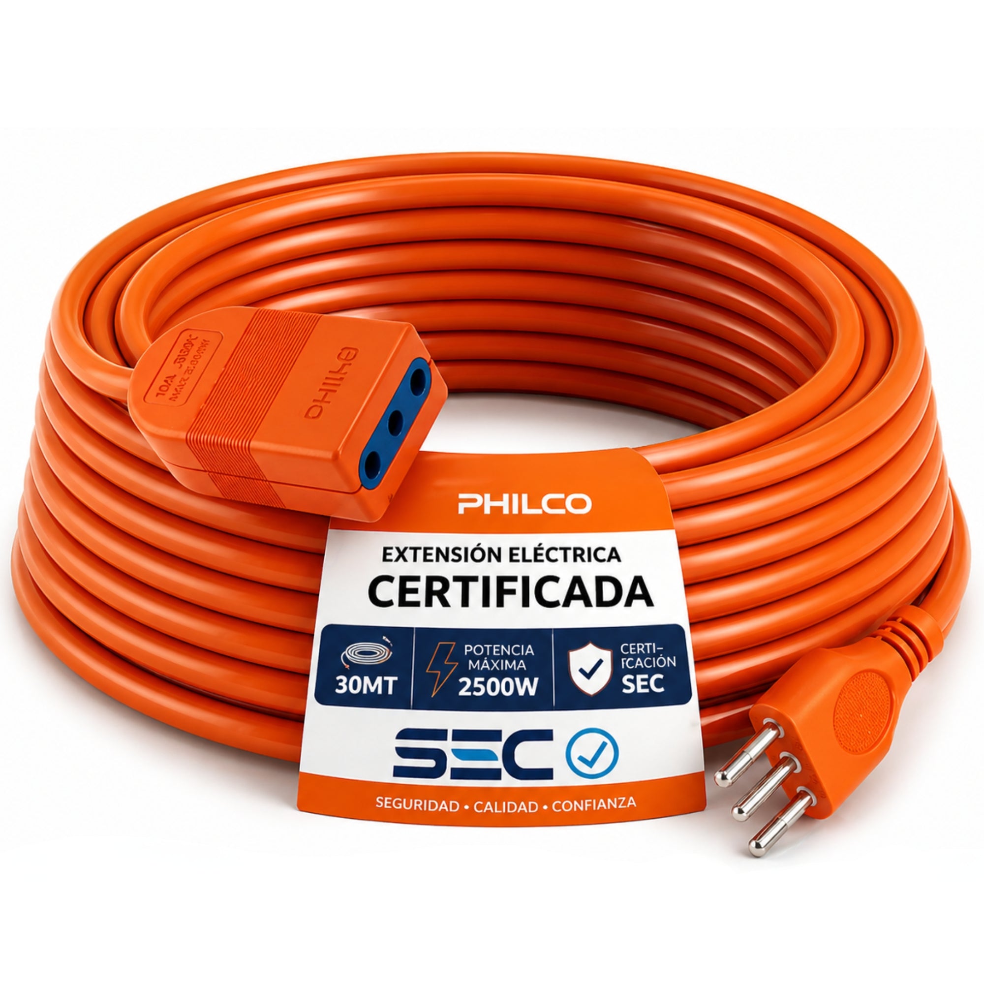 Extensión Eléctrica 30 Metros SEC XT49/ 2500W/ 10A Naranjo