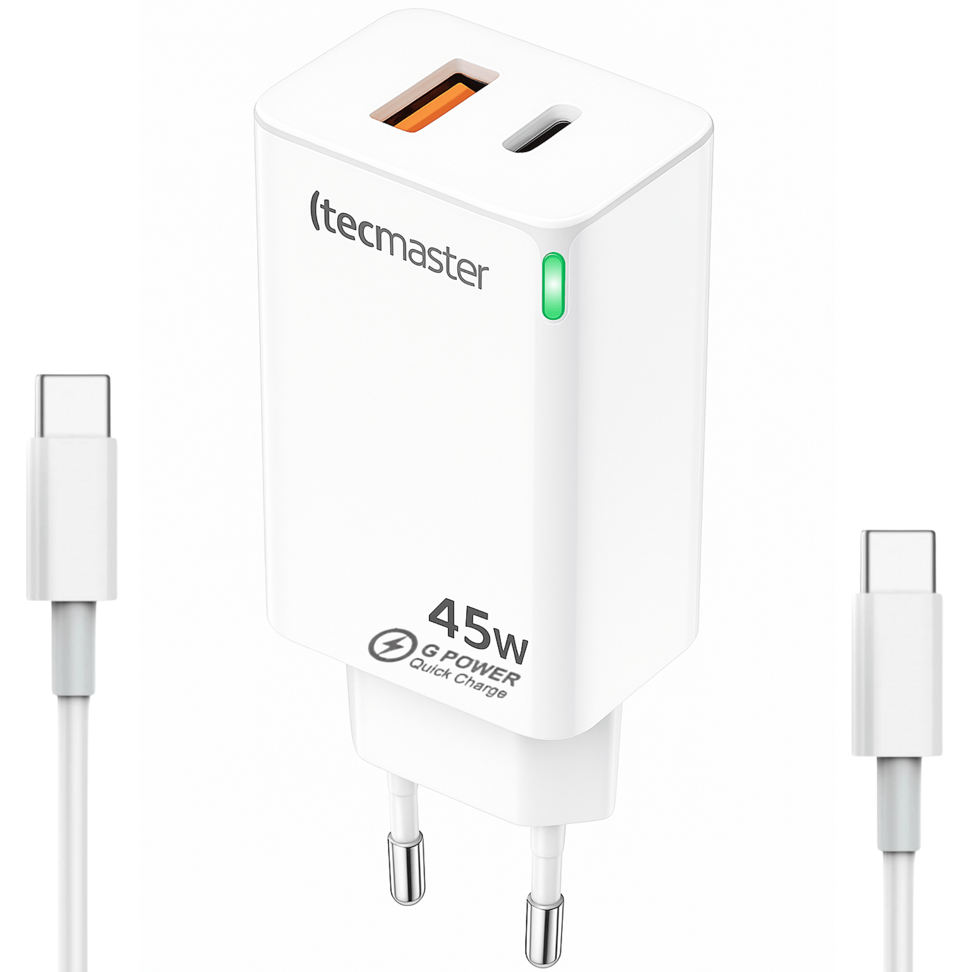 Cargador Pared 45W GAN PD Type-C + USB Tecmaster SEC 200540