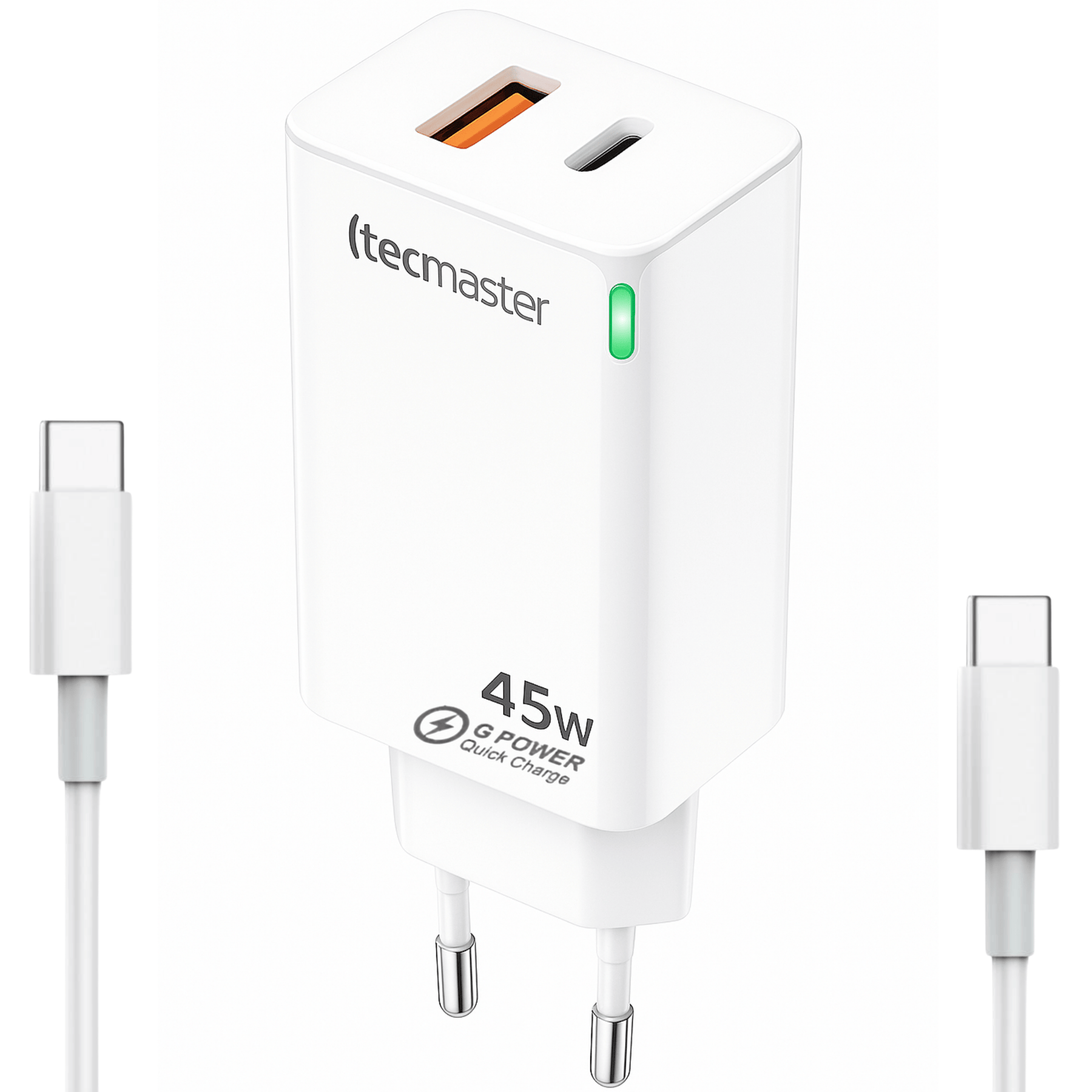 Cargador Pared 45W GAN PD Type-C + USB Tecmaster SEC 200540