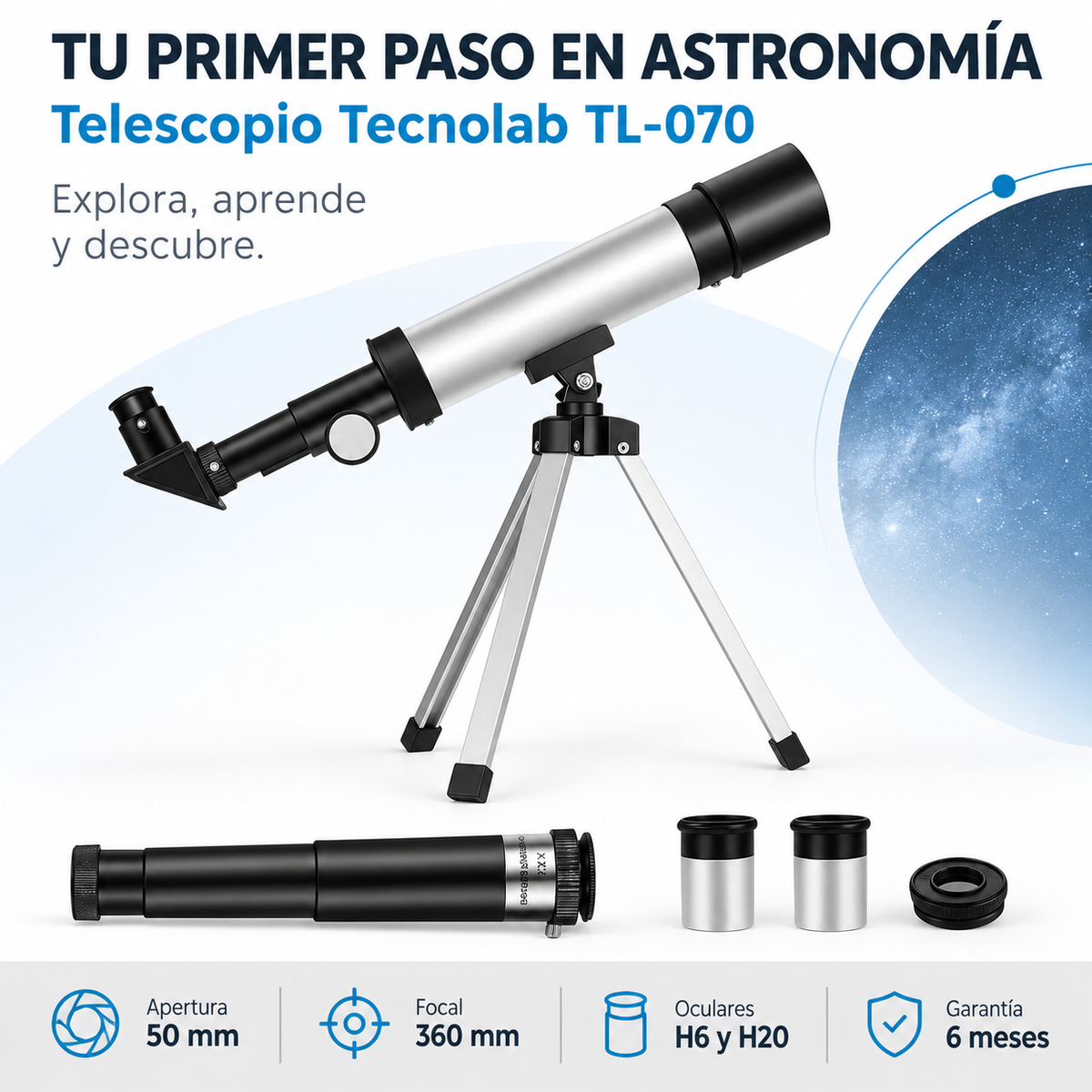 Telescopio Astronómico Monocular 90X HD de Aluminio TL-070