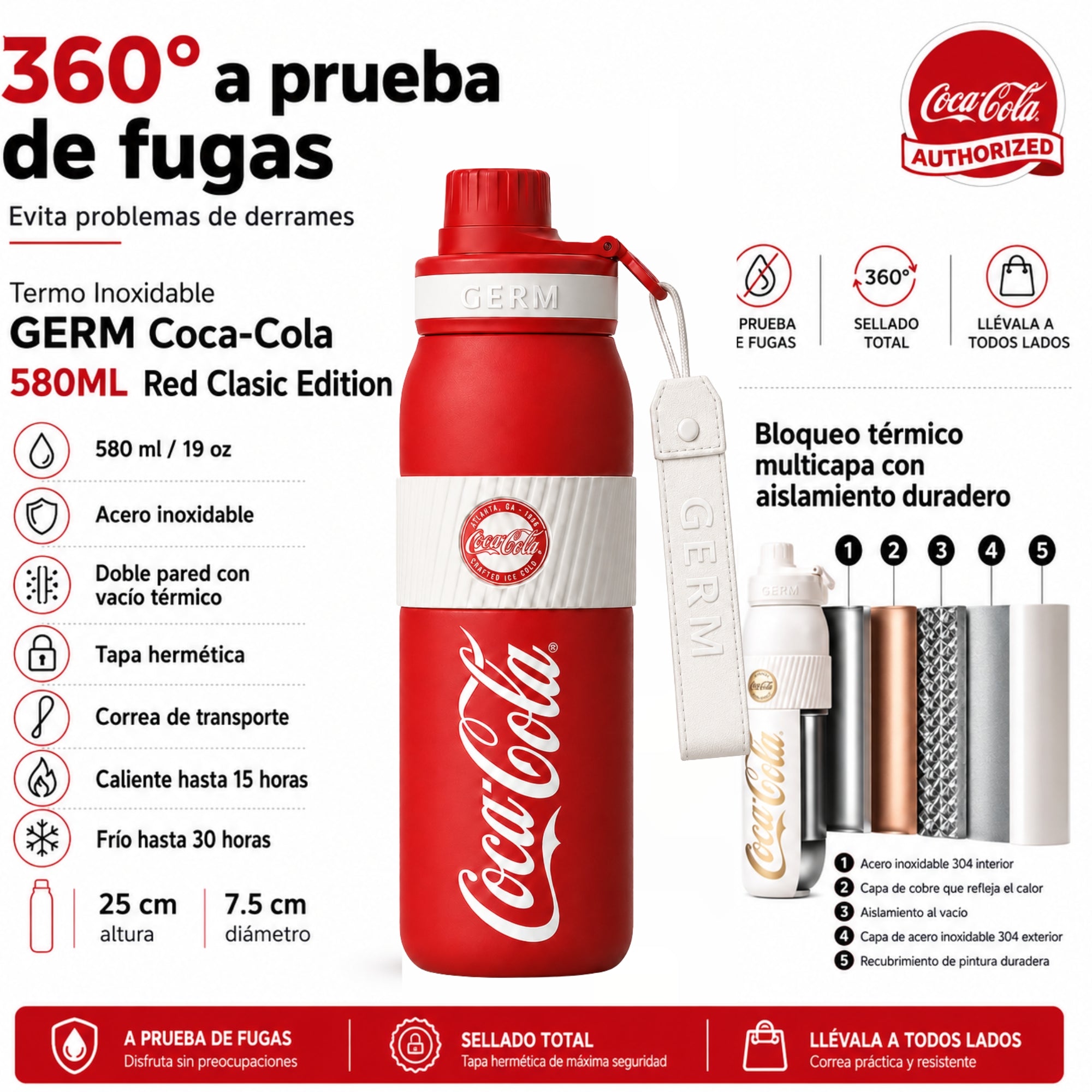 Termo Inoxidable GERM Coca-Cola 580 ML RED Clasic Edition
