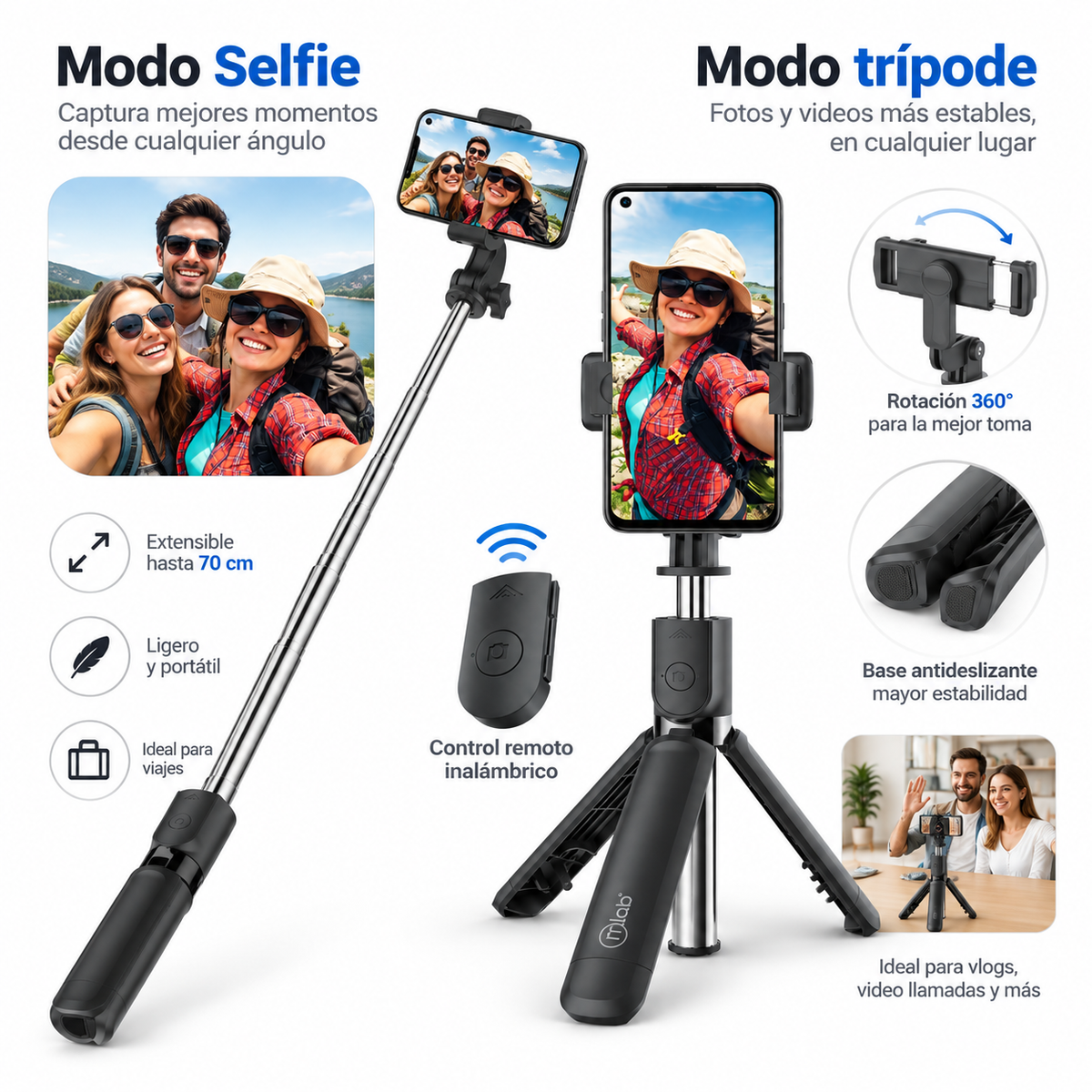 Soporte Kit Selfie Tripode Bluetooth (4en1) Multipropósito