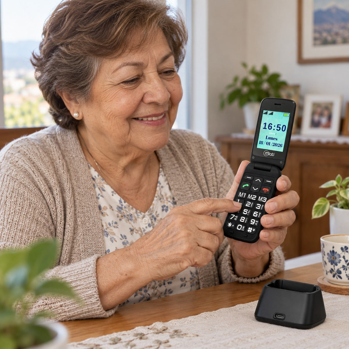 Teléfono Senior Adulto Mayor 4G Almeja con Base de  Carga BK