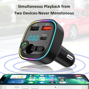 Transmisor FM Bluetooth + Puerto Quick Charge 20W 12/24V RGB