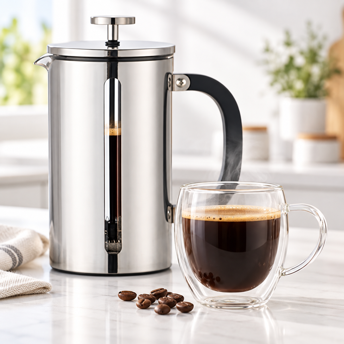 Cafetera Francesa Premium de Acero Inoxidable Cuiscent 1LT