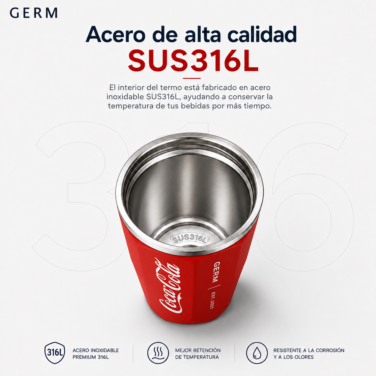 Vaso Termico MUG Germ Coca-Cola Acero Inoxidable 390ML Red