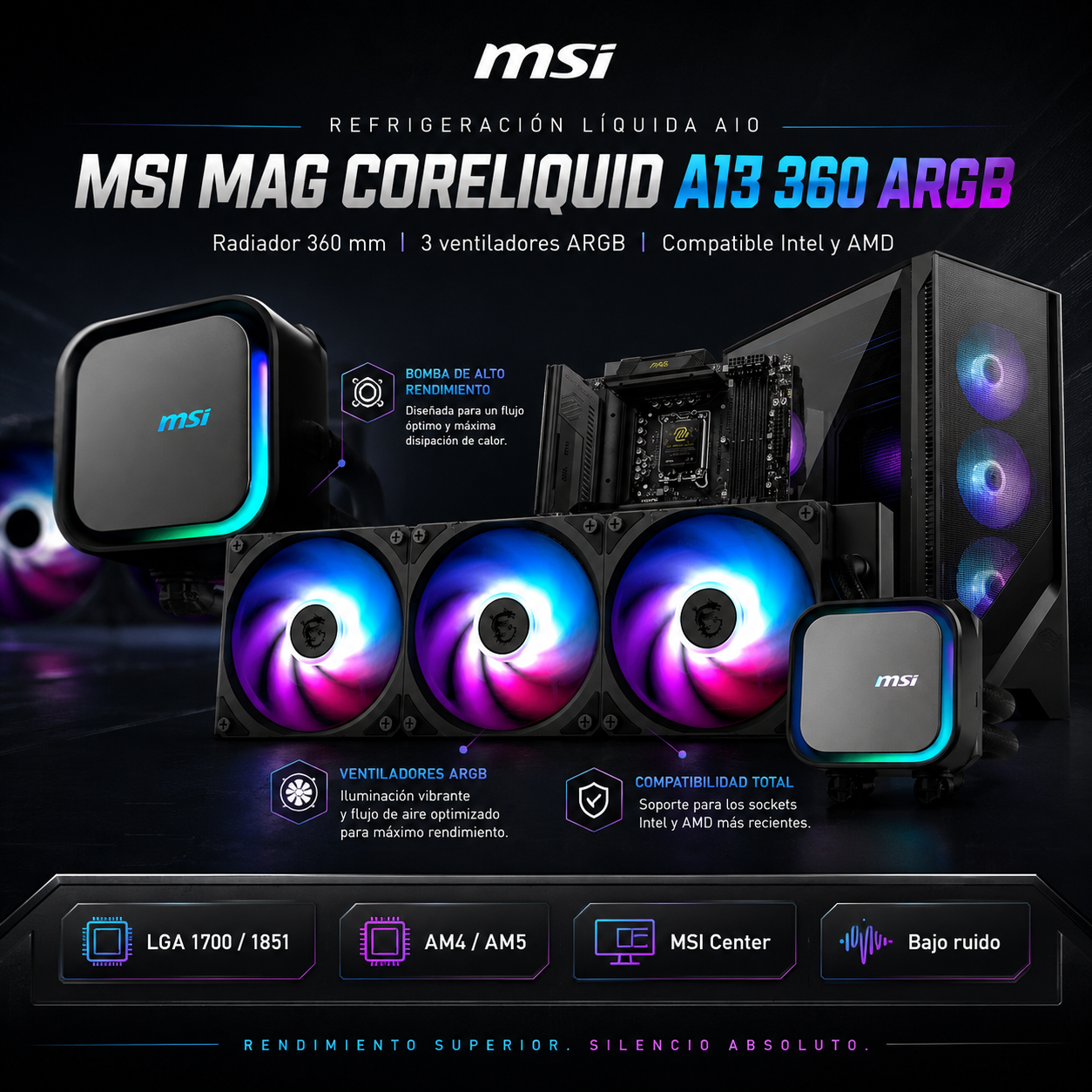 Sistema de Refrigeración Liquida MSI 360 Full ARGB MAG A13