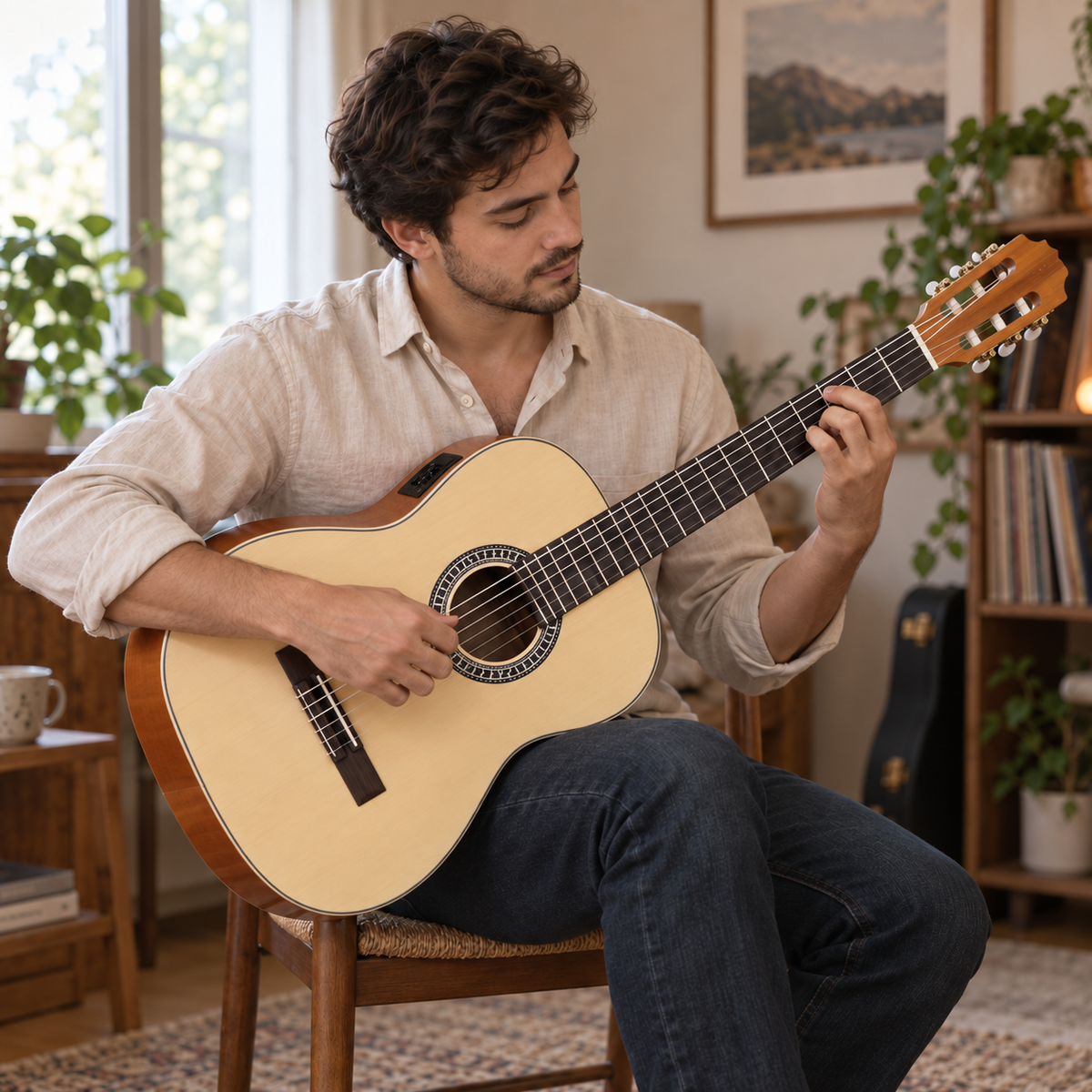 Guitarra Electroacústica Sevillana 39” Natural Estandar Con Alma Ajustable y Funda 8941