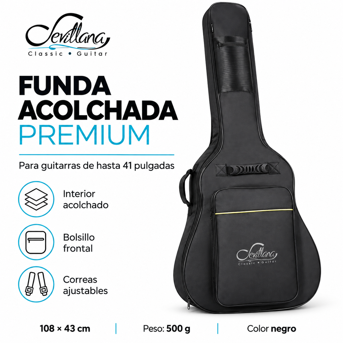 Funda de Guitarra 41" Acolchado Premium hasta 41" Max