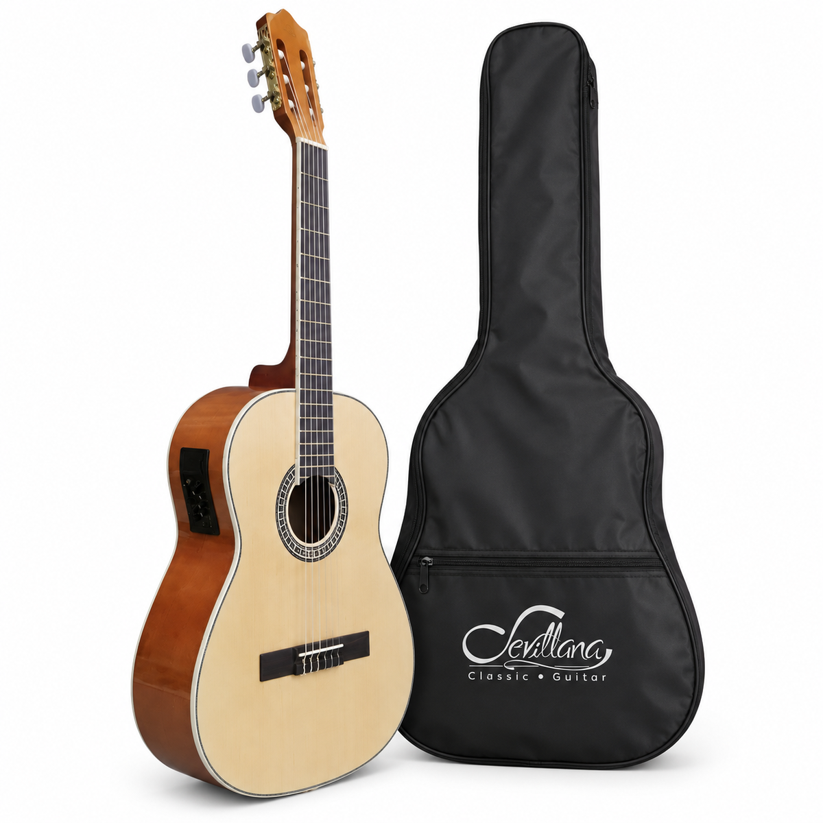 Guitarra Electroacústica Sevillana 39” Natural Estandar Con Alma Ajustable y Funda 8941