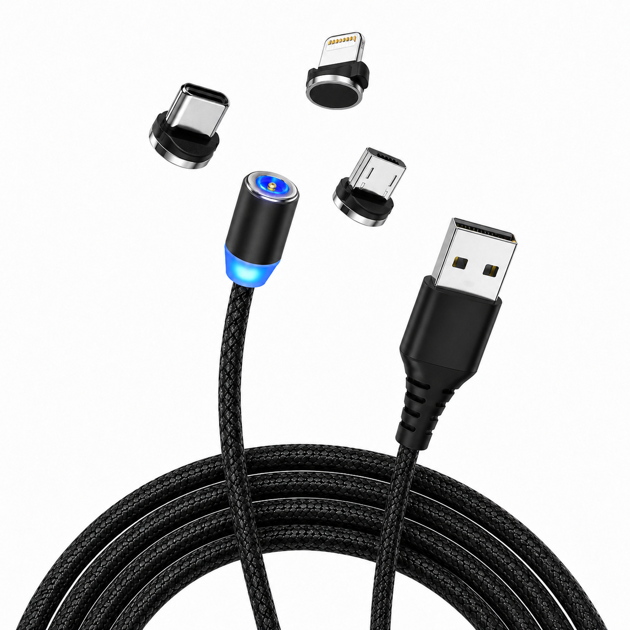 Cable de Carga Magnetico (3 EN 1) USB-C / Micro / Lightning