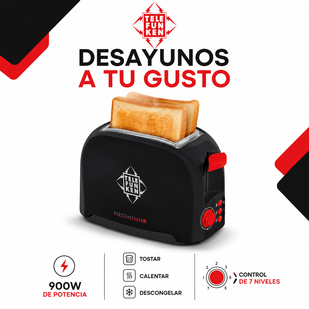 Tostador de Pan Eléctrico 900W Easy Toast 4500 Black (3en1)