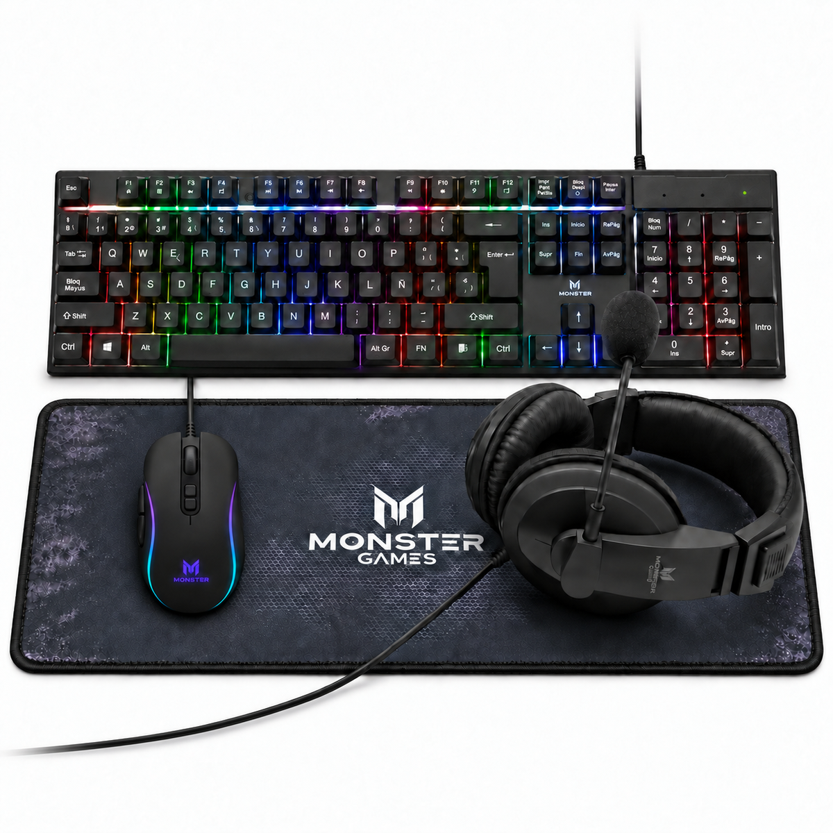 Kit Pro Gamer Mouse Teclado RGB Audifonos y Mouse Pad K4125