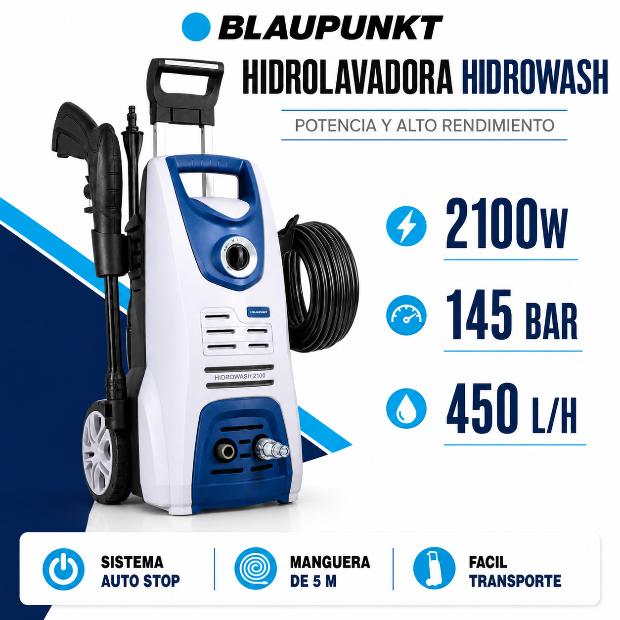 Hidrolavadora Blaupunkt High Pressure 450L/H Hidrowash 2100W
