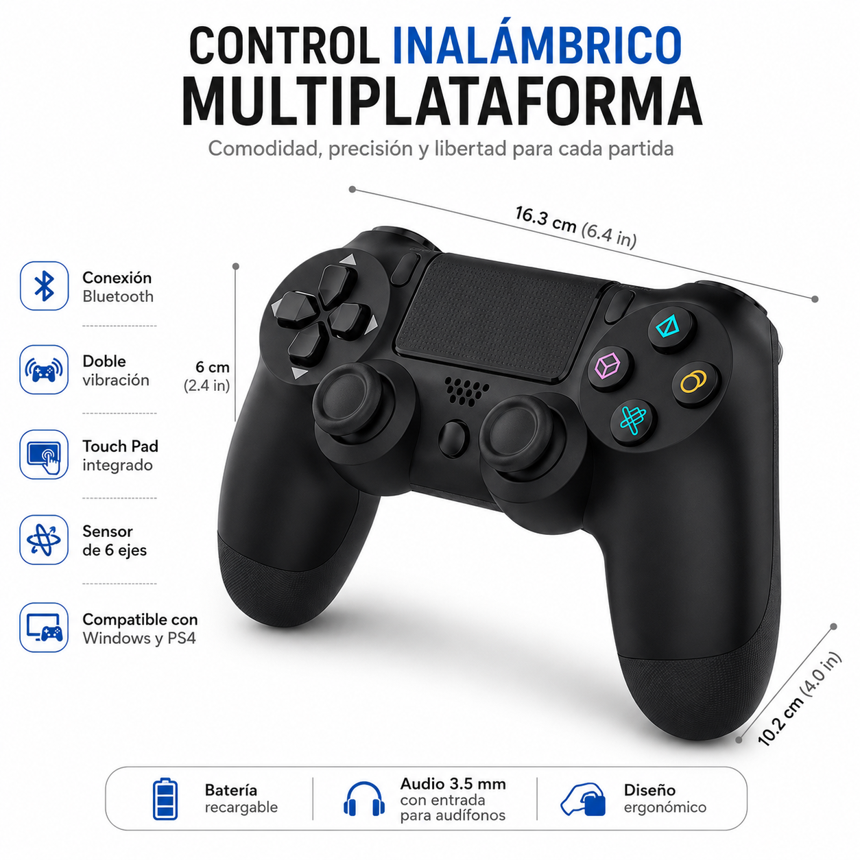 Gamepad Inalambrico Tecnolab Multiplataforma Bluetooth Black