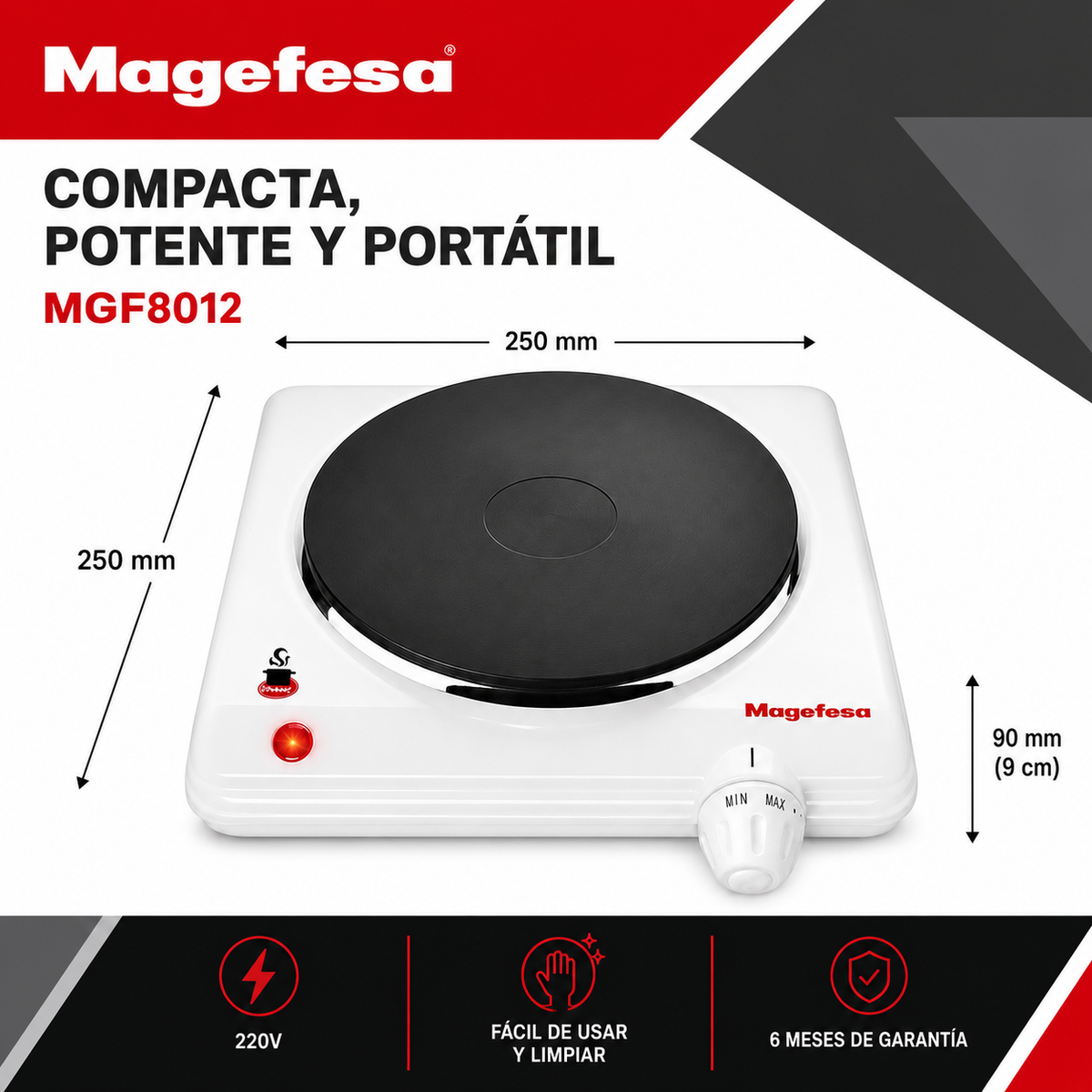 Cocina Electrica Magefesa Dinamic Inox Single MGF8012 1500w
