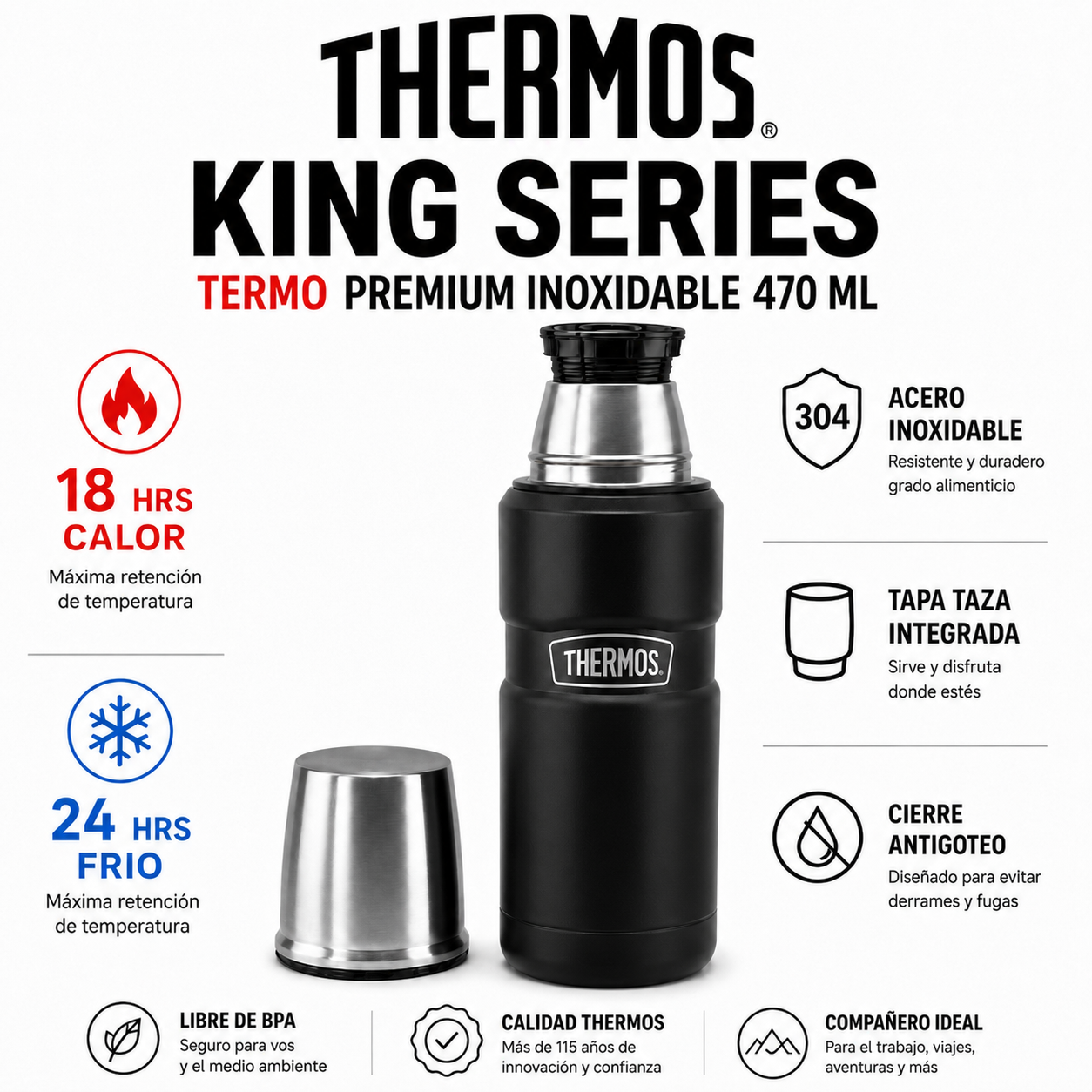 Termo Premium Thermos King Inox SK2000 470ML 18H/24H Black