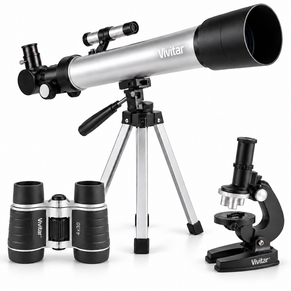 Pack Telescopio Microscopio y Binoculares Vivitar