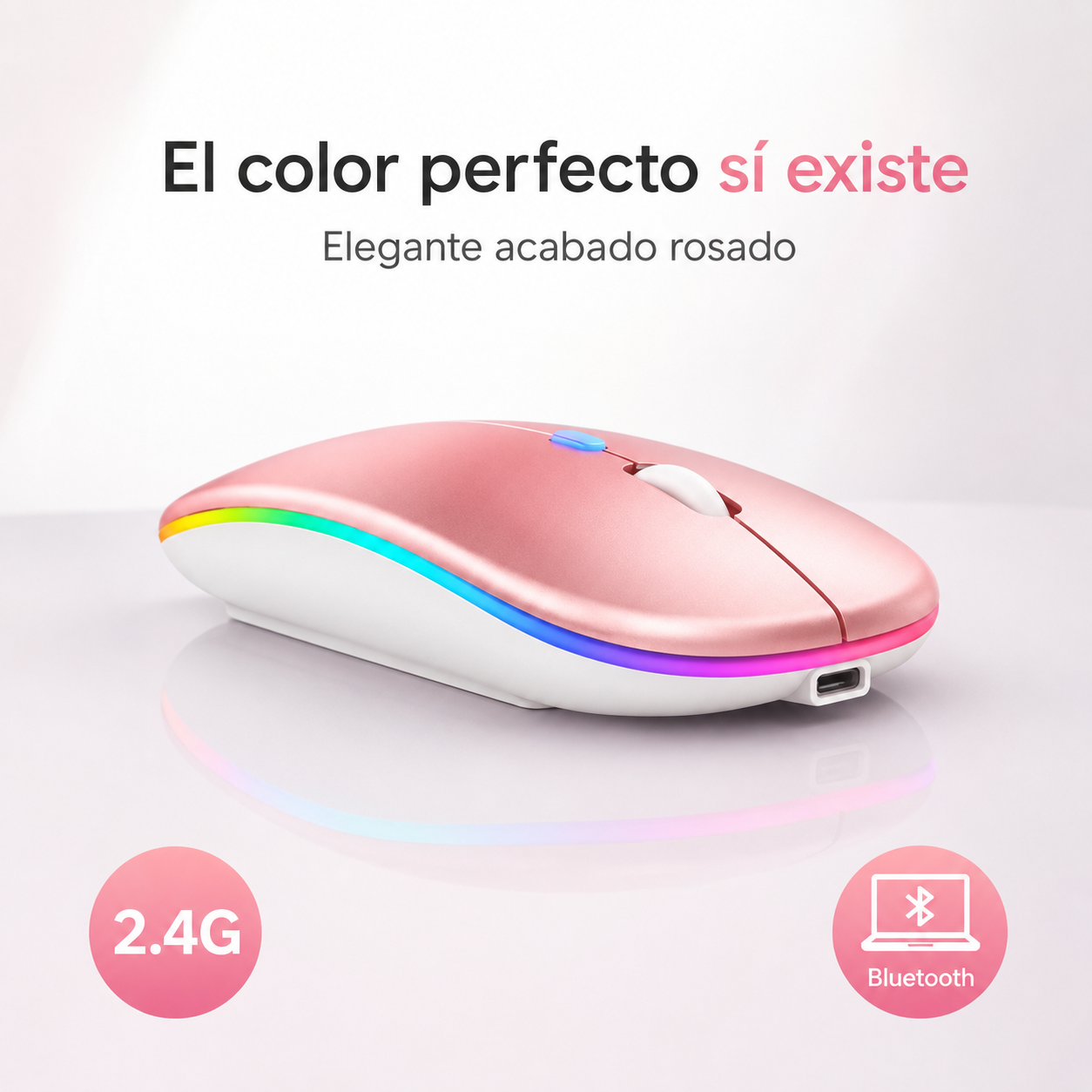 Mouse Dual Inalámbrico Rosado Recargable Bluetooth + USB 2G