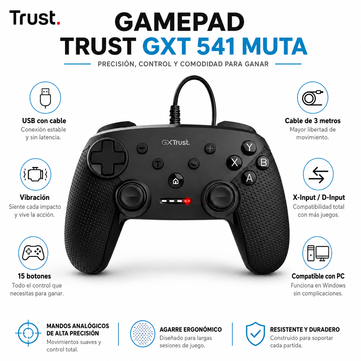 Gempad Inalámbrico Trust GXT Muta USB Multiplataformas