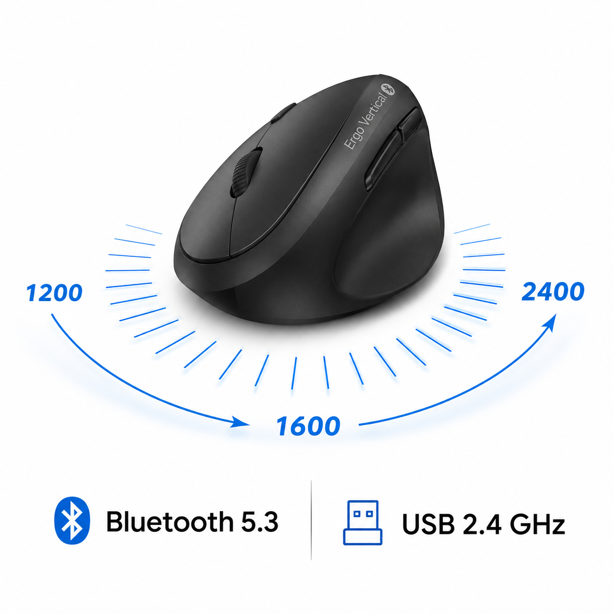 Mouse Vertical  Ergonomic Dual Wireless BT+2.4G + Copilot AI