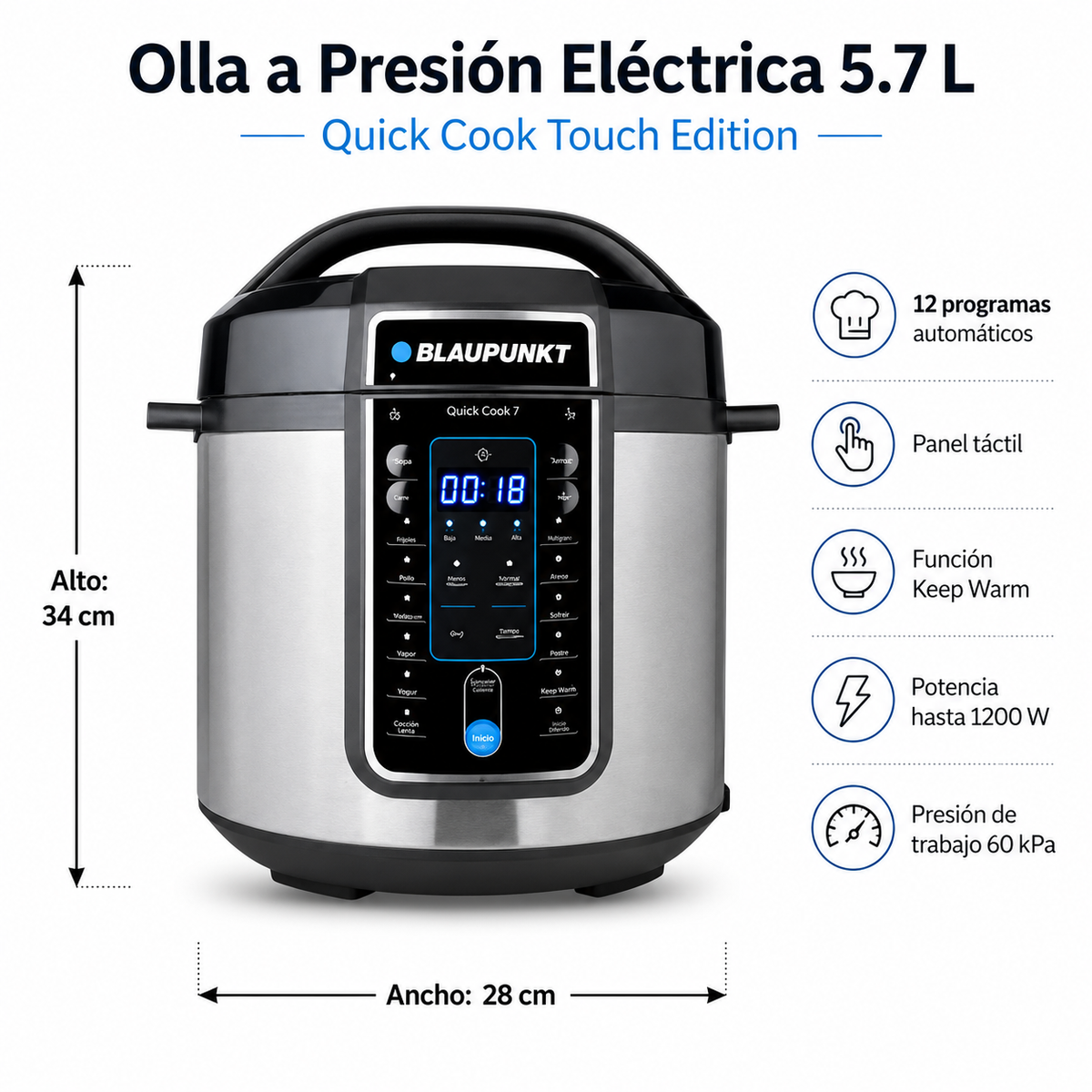 Olla a Presión Eléctrica Quick Cook Touch Edition 5.7  LT