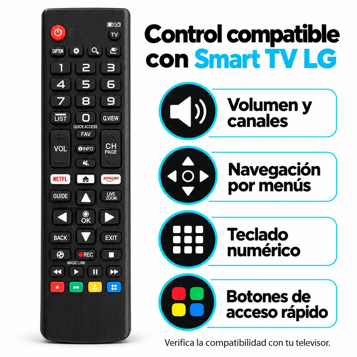 Control Remoto Compatible con Smart TV LG Universal Black