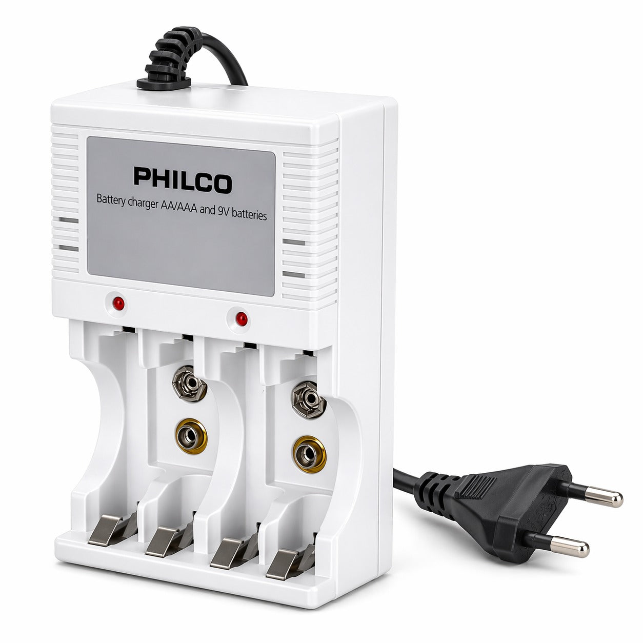 Cargador De Pilas + 4 Pilas AA 2700 mAh Pre Cargadas Philco