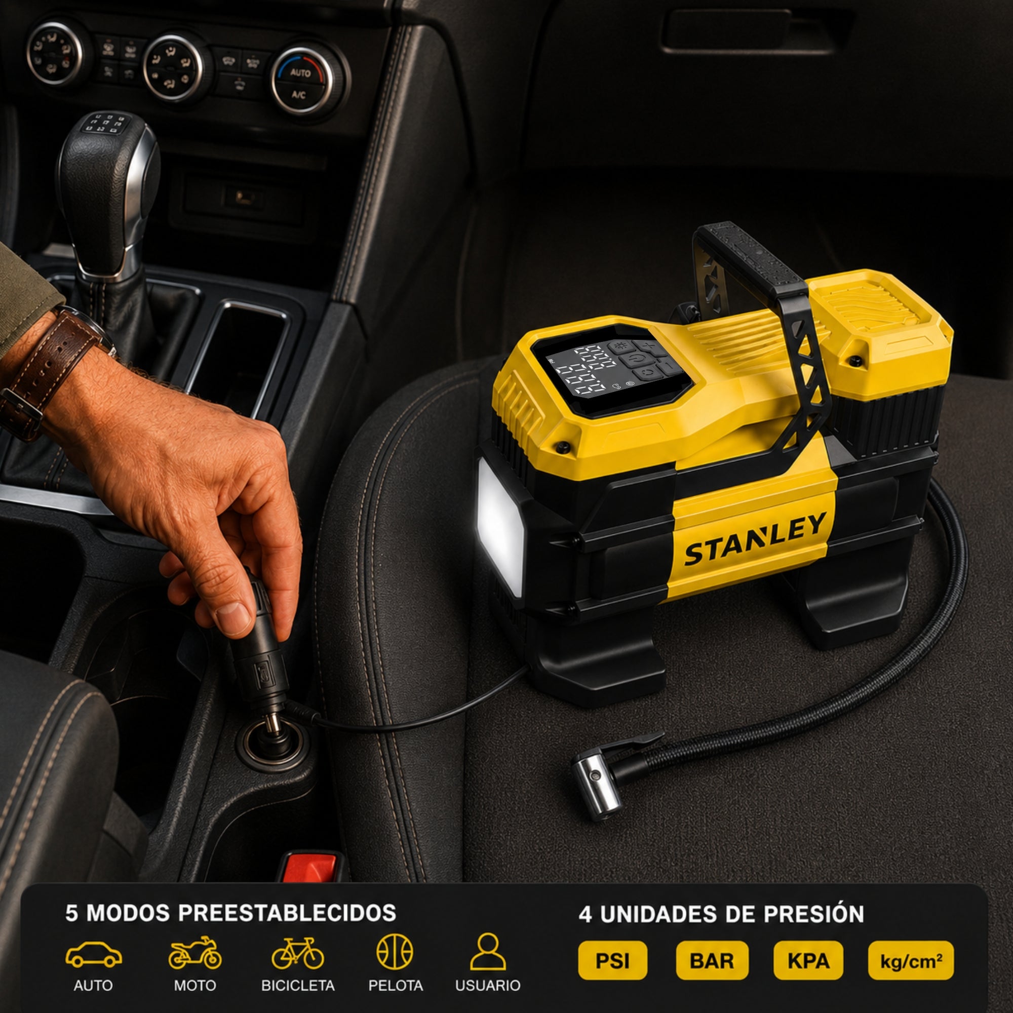 Inflador de Neumáticos Stanley 12V Autos-4x4-Camiones 145 PSI Max