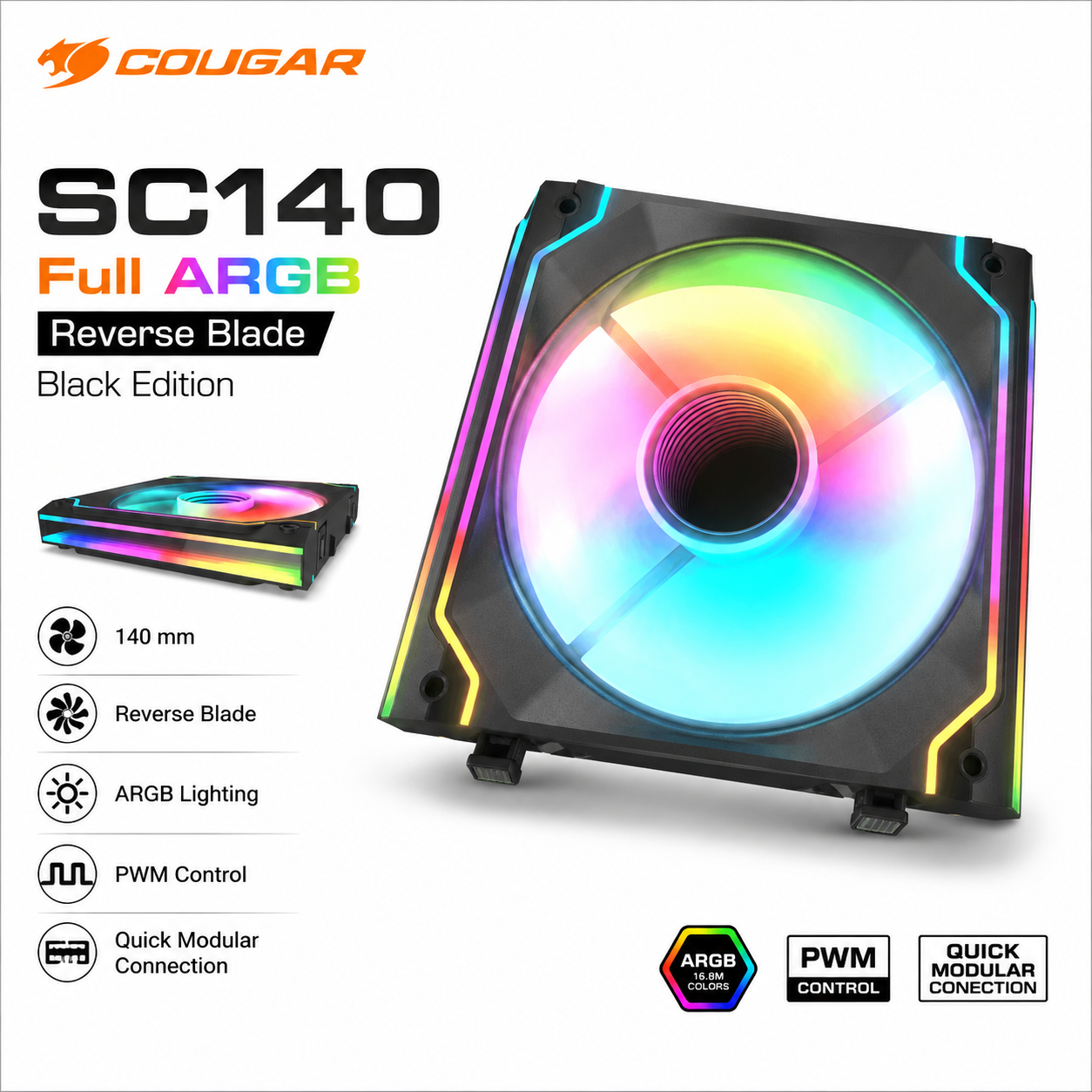Ventilador Gamer Cougar  Full ARGB  Ultra Compacto 140mm