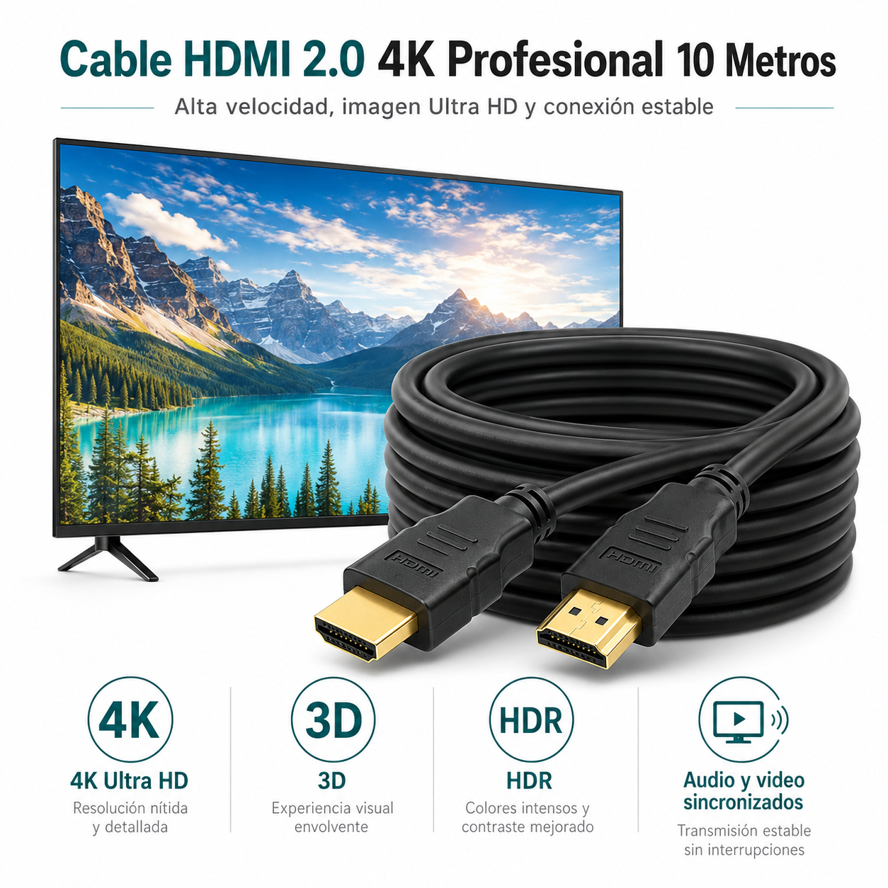 Cable HDMI 4K Profesional 10MT  Ultra HD Versión HDMI 2.0