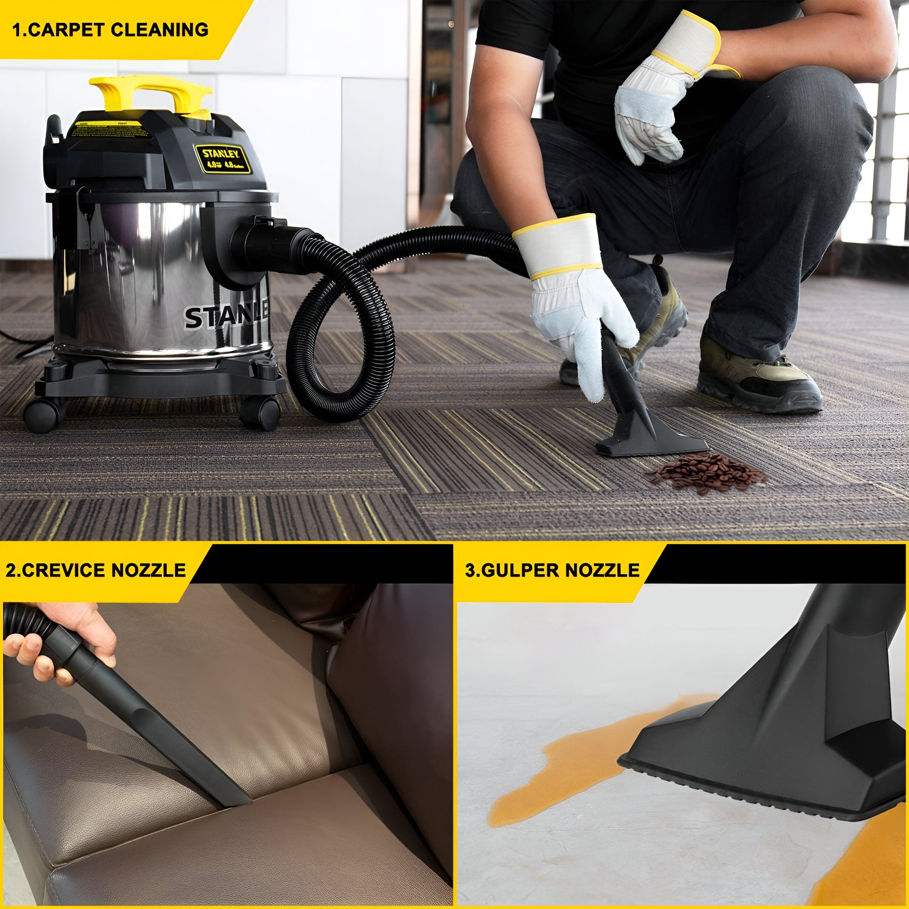 Aspiradora y Sopladora Stanley Inox 15LT 1300W Seco y Húmedo