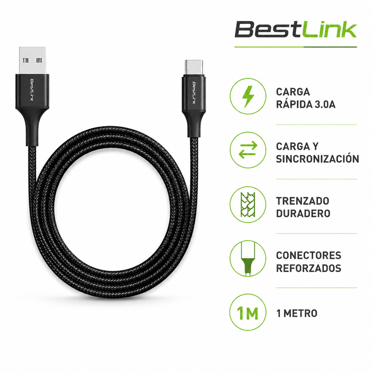Cable de Datos USB a USB-C 1MT para Android Auto y  CarPlay