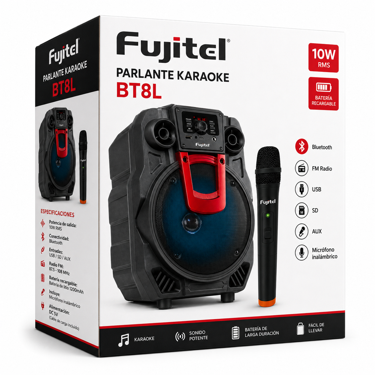 Parlante Karaoke con Micrófono inalámbrico BT8L Recargable