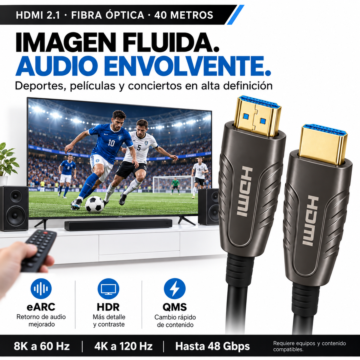 Cable HDMI 8K Profesional V2.1 de Fibra Óptica 40MT 48Gbps