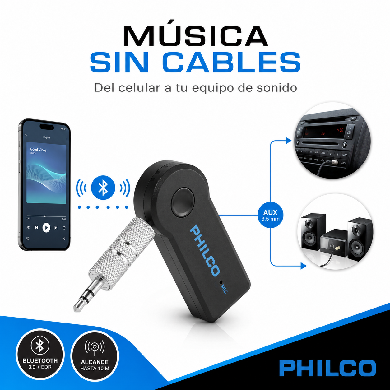 Transmisor de Música vía Bluetooth con Manos Libre BT100